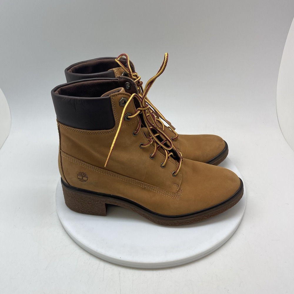 Timberland Brinda Lace Up Boot Womens 7.5 Wheat Nubuck Block Heel TB0A1KLL231